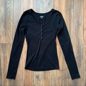 Black button up long sleeve tee shirt